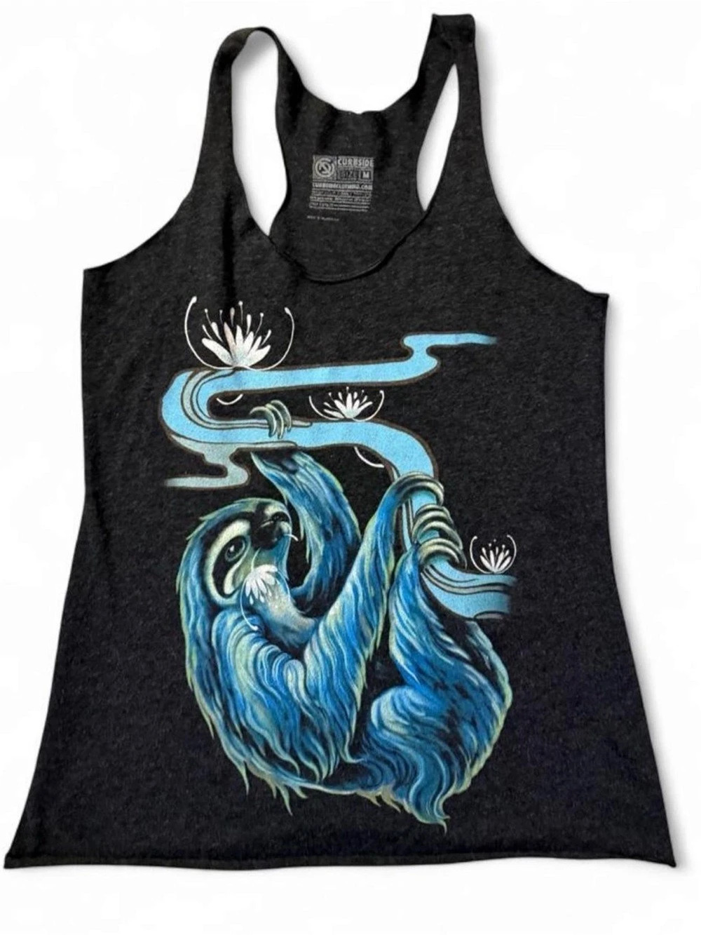 Curbside Clothing Co Blue Sloth Graphic Racerback Tank Top Women’s M